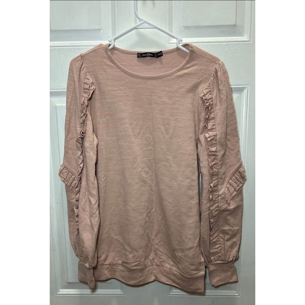 Doe & Rae Sweater Size Small Pink Ruffle Sleeves New No Tags EC